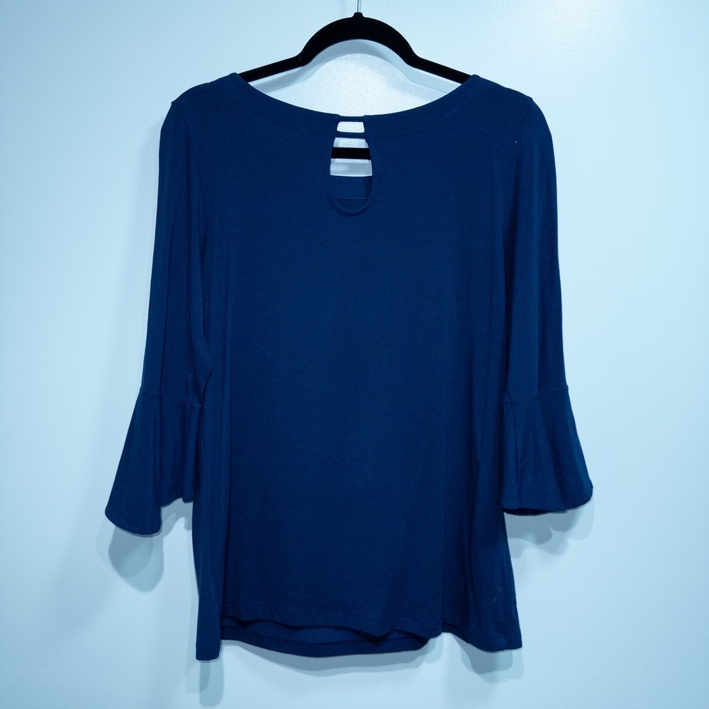 Lilly Pulitzer Navy Blue Bell Sleeve Fontaine Top Size Medium - Picture 7 of 8
